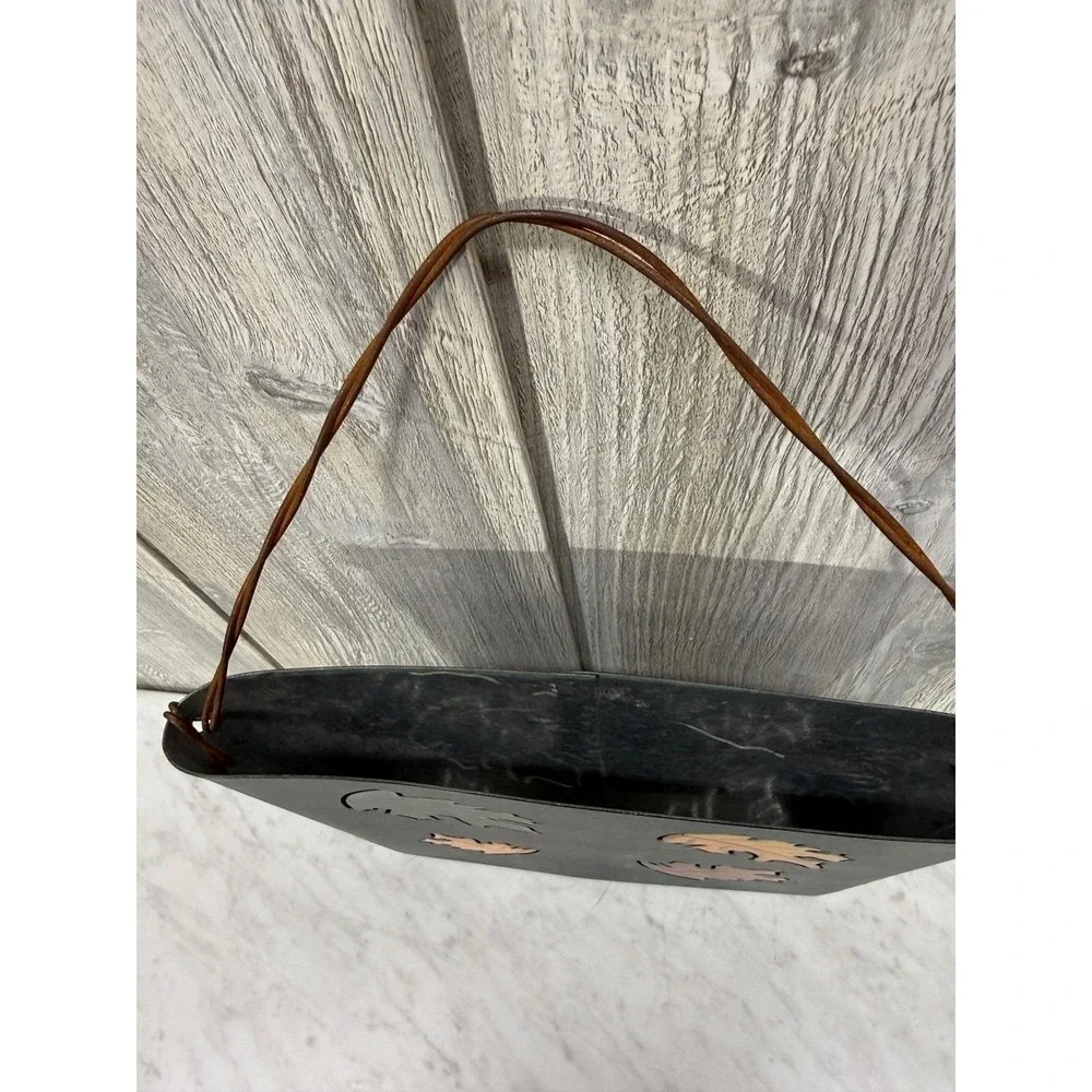 Rustic Metal Wall Pocket Planter Green Autumn Leaf Decorative Hanging Basket